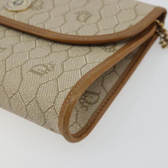 Christian Dior Honeycomb Canvas Chain Shoulder Bag PVC Beige Gold Auth 176698