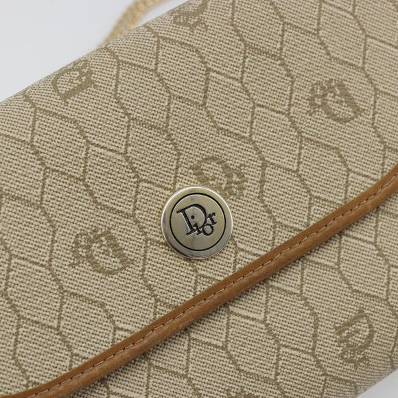 Christian Dior Honeycomb Canvas Chain Shoulder Bag PVC Beige Gold Auth 176698