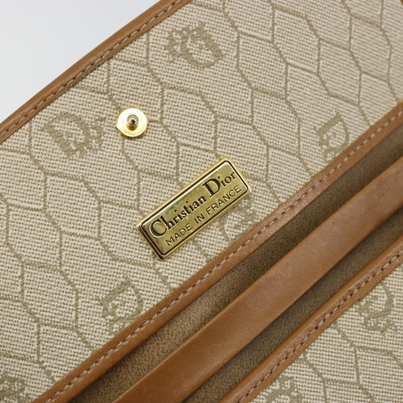 Christian Dior Honeycomb Canvas Chain Shoulder Bag PVC Beige Gold Auth 176698