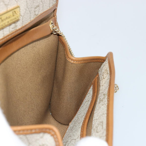 Christian Dior Honeycomb Canvas Chain Shoulder Bag PVC Beige Gold Auth 176698