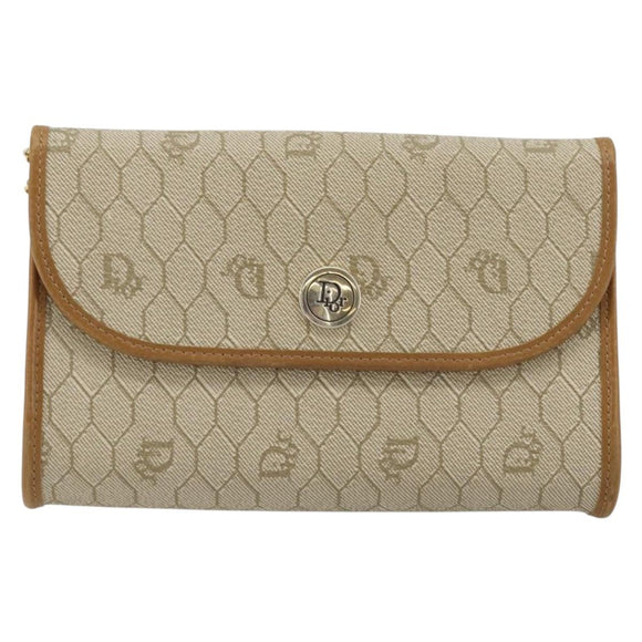 Christian Dior Honeycomb Canvas Chain Shoulder Bag PVC Beige Gold Auth 176698