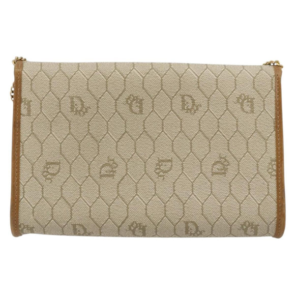 Christian Dior Honeycomb Canvas Chain Shoulder Bag PVC Beige Gold Auth 176698