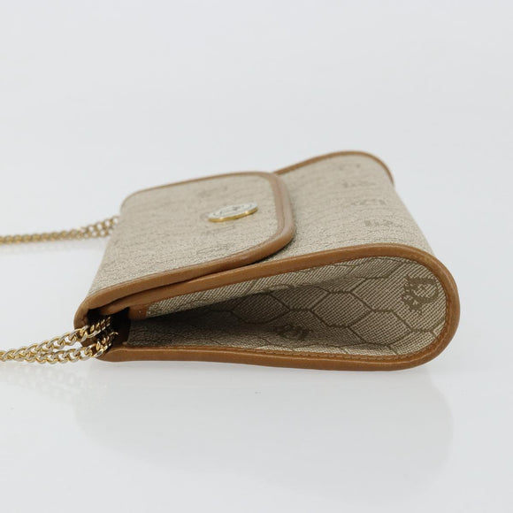 Christian Dior Honeycomb Canvas Chain Shoulder Bag PVC Beige Gold Auth 176698
