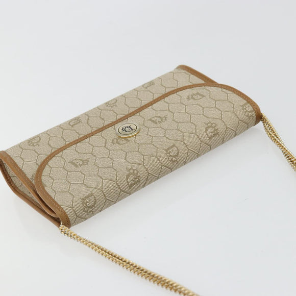 Christian Dior Honeycomb Canvas Chain Shoulder Bag PVC Beige Gold Auth 176698