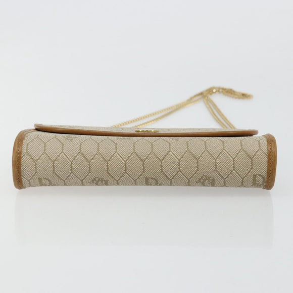 Christian Dior Honeycomb Canvas Chain Shoulder Bag PVC Beige Gold Auth 176698