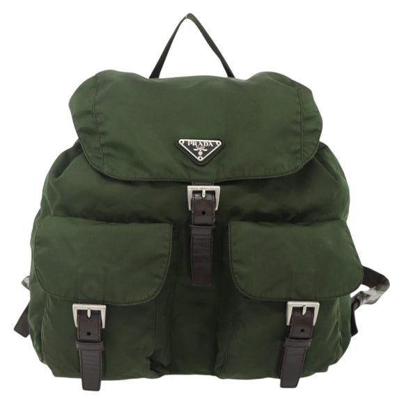 PRADA Backpack Nylon Silver Khaki Auth 176699