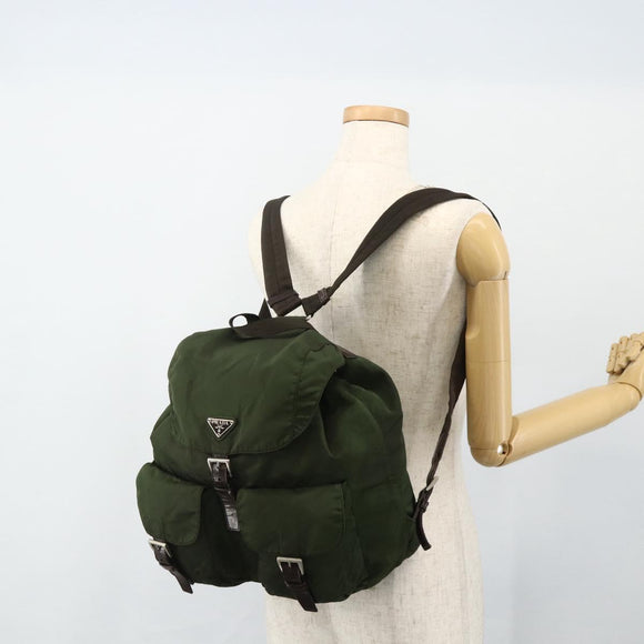 PRADA Backpack Nylon Silver Khaki Auth 176699