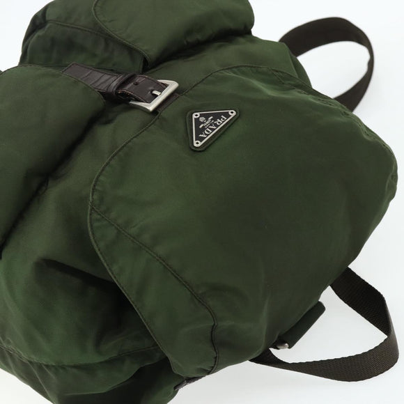 PRADA Backpack Nylon Silver Khaki Auth 176699