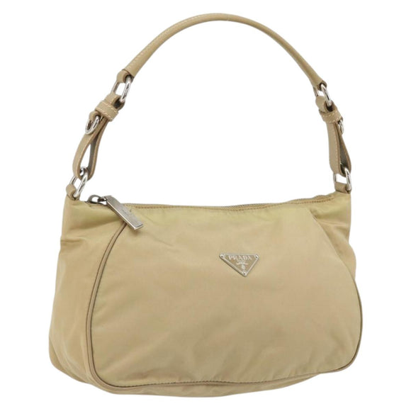 PRADA Shoulder Bag Nylon Beige Silver Auth 176710A