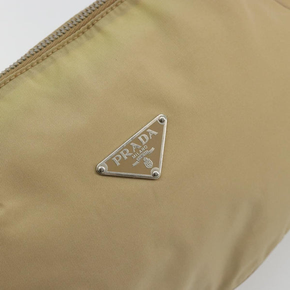 PRADA Shoulder Bag Nylon Beige Silver Auth 176710A