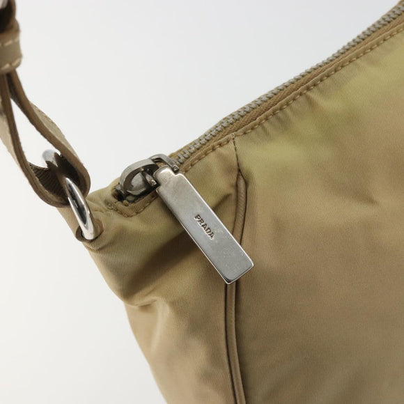 PRADA Shoulder Bag Nylon Beige Silver Auth 176710A
