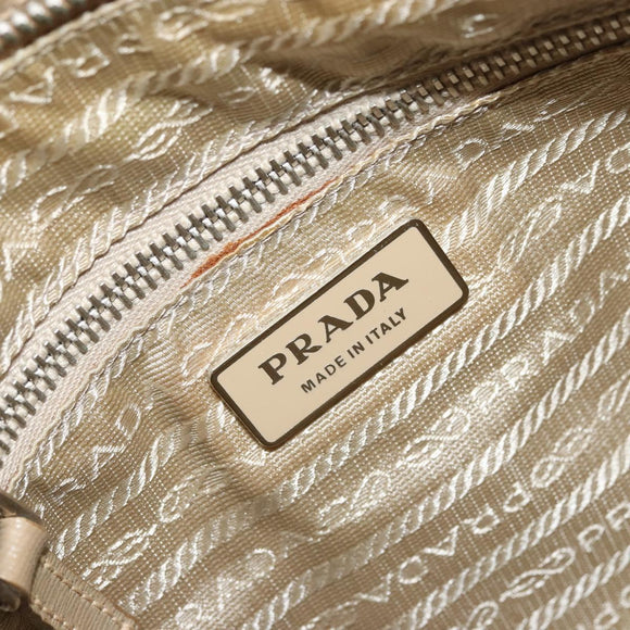 PRADA Shoulder Bag Nylon Beige Silver Auth 176710A
