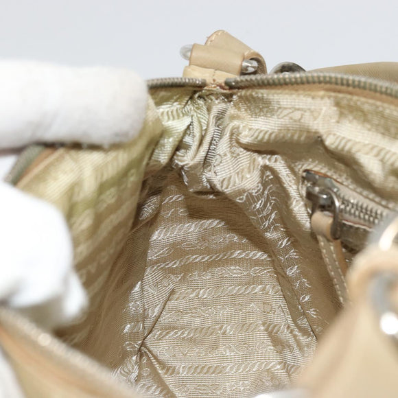 PRADA Shoulder Bag Nylon Beige Silver Auth 176710A