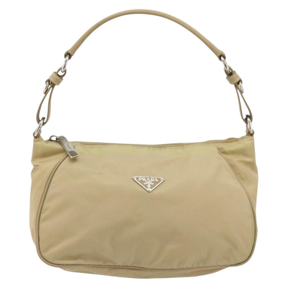 PRADA Shoulder Bag Nylon Beige Silver Auth 176710A