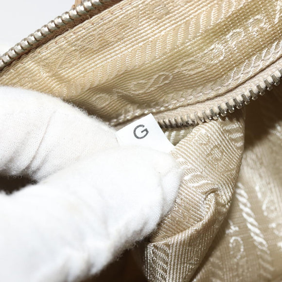 PRADA Shoulder Bag Nylon Beige Silver Auth 176710A
