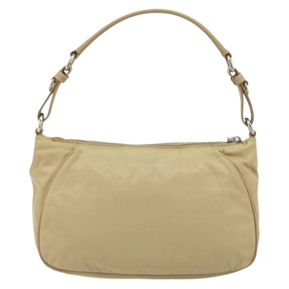 PRADA Shoulder Bag Nylon Beige Silver Auth 176710A