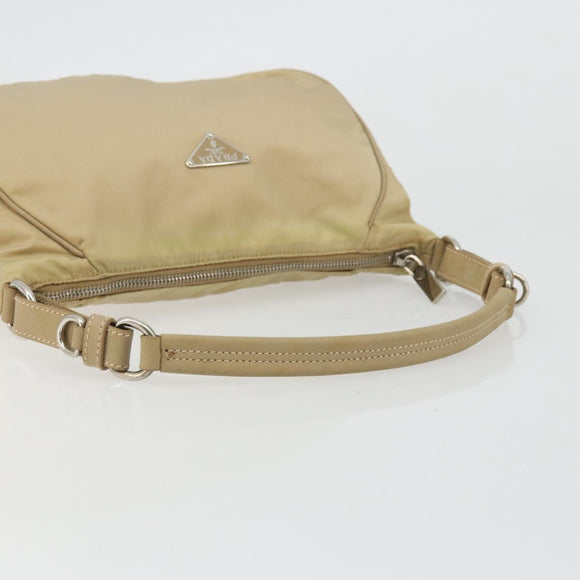 PRADA Shoulder Bag Nylon Beige Silver Auth 176710A