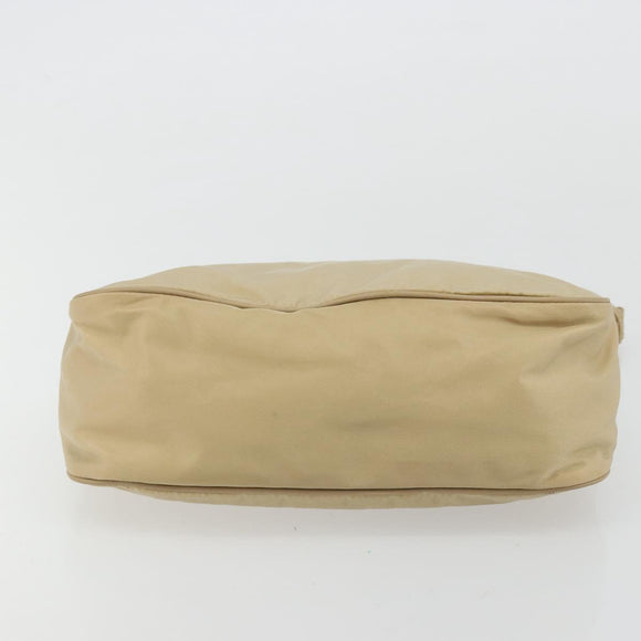 PRADA Shoulder Bag Nylon Beige Silver Auth 176710A