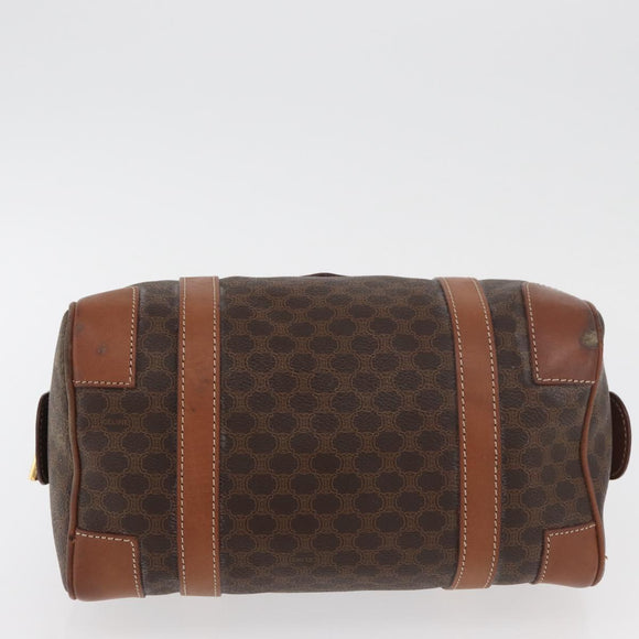 CELINE Macadam Canvas Boston Bag PVC Leather Brown Gold Auth 176711