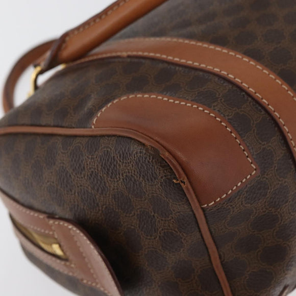 CELINE Macadam Canvas Boston Bag PVC Leather Brown Gold Auth 176711