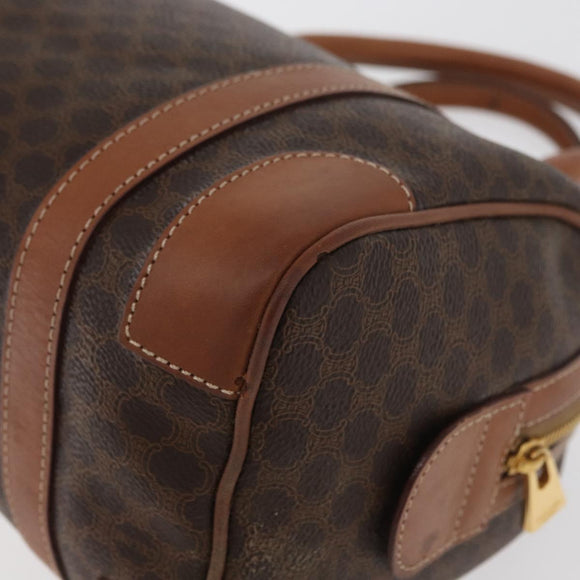 CELINE Macadam Canvas Boston Bag PVC Leather Brown Gold Auth 176711