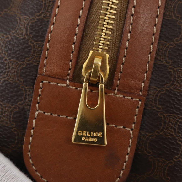 CELINE Macadam Canvas Boston Bag PVC Leather Brown Gold Auth 176711