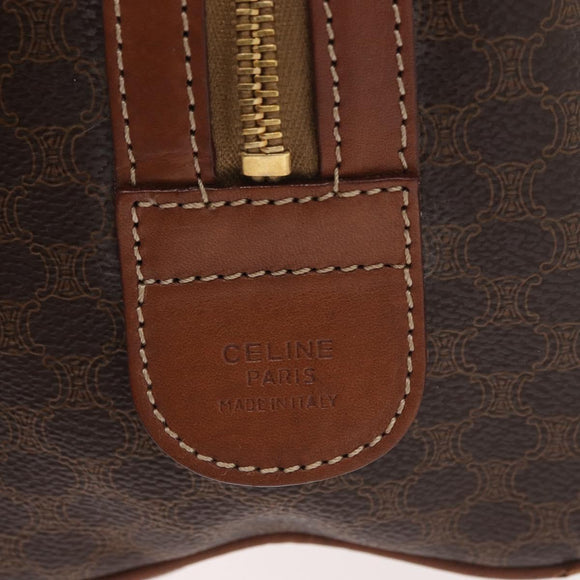 CELINE Macadam Canvas Boston Bag PVC Leather Brown Gold Auth 176711