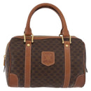 CELINE Macadam Canvas Boston Bag PVC Leather Brown Gold Auth 176711-13