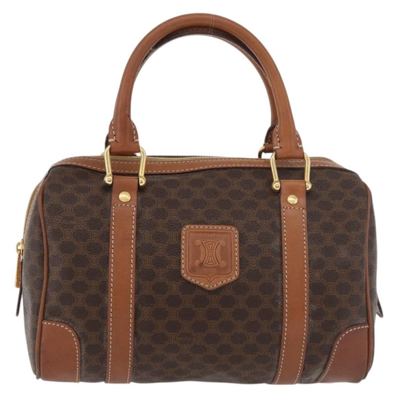 CELINE Macadam Canvas Boston Bag PVC Leather Brown Gold Auth 176711