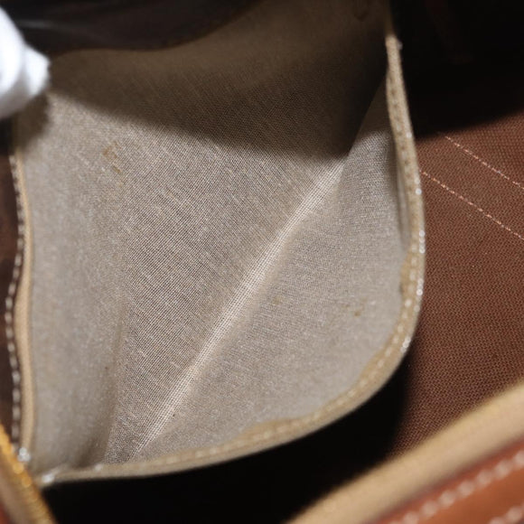 CELINE Macadam Canvas Boston Bag PVC Leather Brown Gold Auth 176711