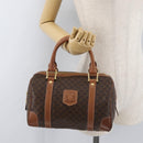 CELINE Macadam Canvas Boston Bag PVC Leather Brown Gold Auth 176711-22
