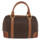 CELINE Macadam Canvas Boston Bag PVC Leather Brown Gold Auth 176711-2