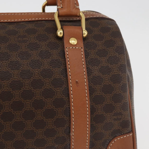 CELINE Macadam Canvas Boston Bag PVC Leather Brown Gold Auth 176711