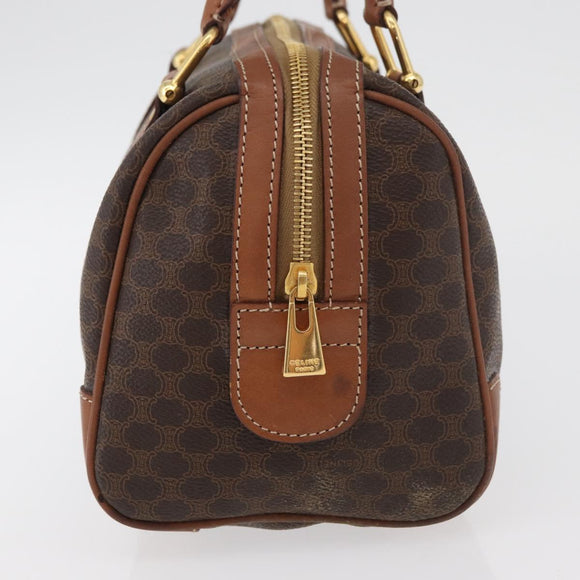 CELINE Macadam Canvas Boston Bag PVC Leather Brown Gold Auth 176711
