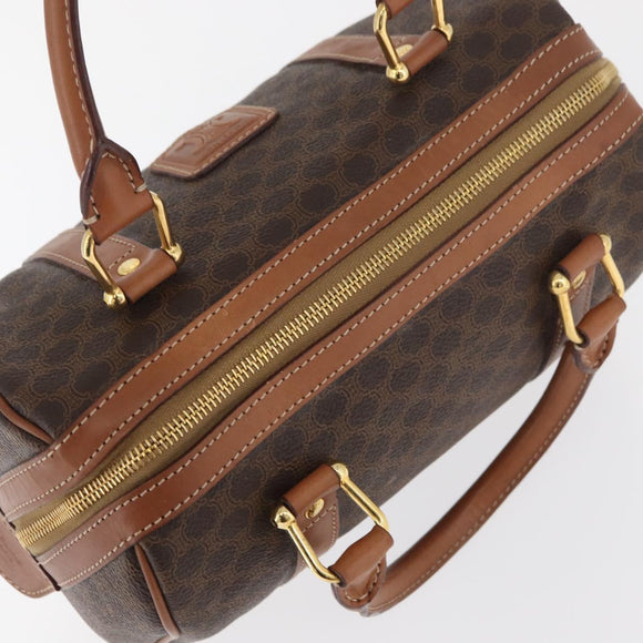 CELINE Macadam Canvas Boston Bag PVC Leather Brown Gold Auth 176711