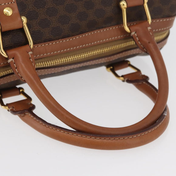 CELINE Macadam Canvas Boston Bag PVC Leather Brown Gold Auth 176711