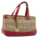 BURBERRY Nova Check Hand Bag Canvas Beige Gold Auth 176714-1