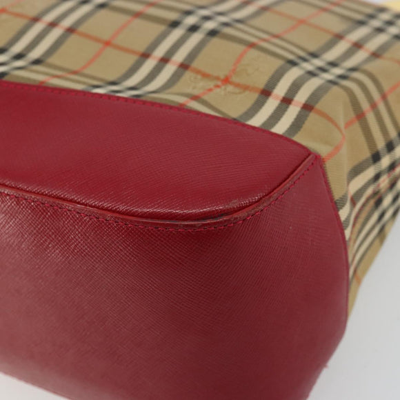 BURBERRY Nova Check Hand Bag Canvas Beige Gold Auth 176714