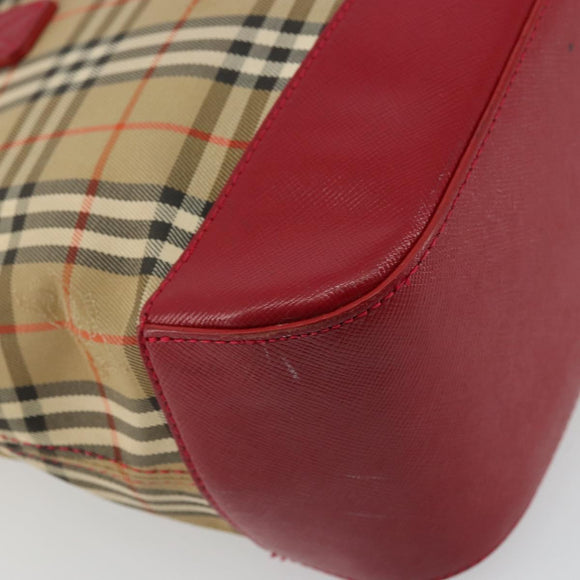 BURBERRY Nova Check Hand Bag Canvas Beige Gold Auth 176714