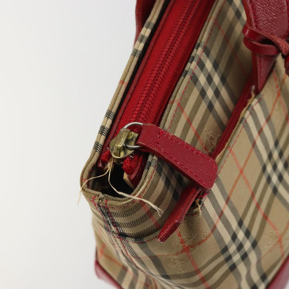 BURBERRY Nova Check Hand Bag Canvas Beige Gold Auth 176714
