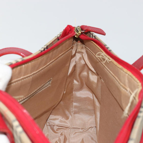 BURBERRY Nova Check Hand Bag Canvas Beige Gold Auth 176714