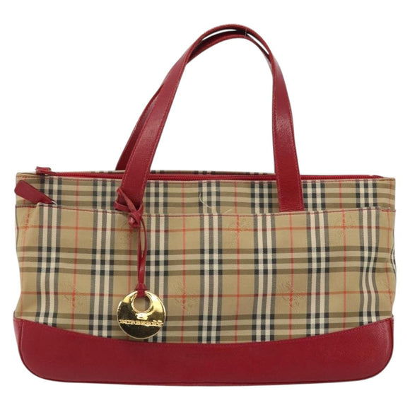 BURBERRY Nova Check Hand Bag Canvas Beige Gold Auth 176714