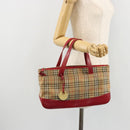 BURBERRY Nova Check Hand Bag Canvas Beige Gold Auth 176714-23