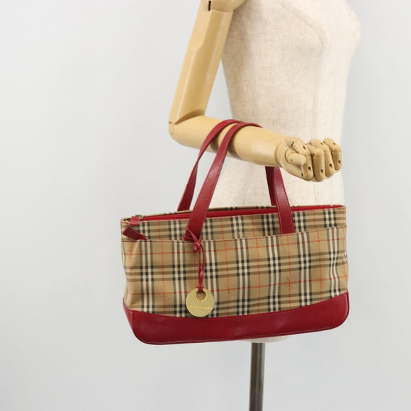 BURBERRY Nova Check Hand Bag Canvas Beige Gold Auth 176714