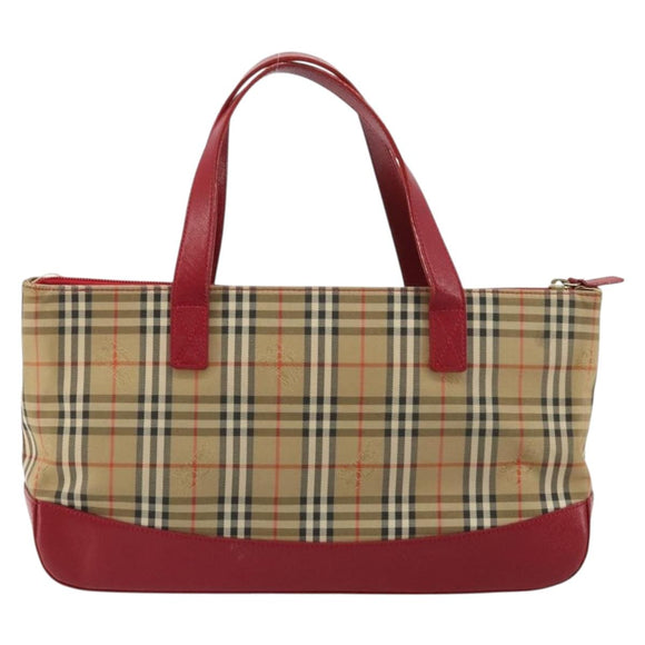 BURBERRY Nova Check Hand Bag Canvas Beige Gold Auth 176714