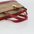 BURBERRY Nova Check Hand Bag Canvas Beige Gold Auth 176714-7