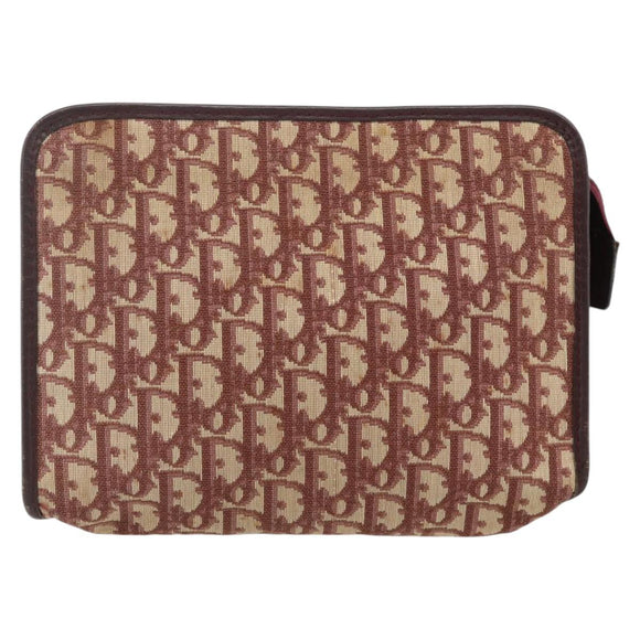 Christian Dior Trotter Canvas Clutch Bag Red Gold Auth 176716