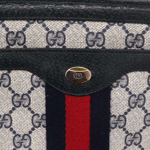 GUCCI GG Supreme Sherry Line Shoulder Bag PVC Navy Gold 904 02 013 Auth 176719
