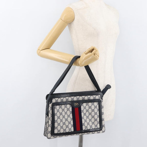 GUCCI GG Supreme Sherry Line Shoulder Bag PVC Navy Gold 904 02 013 Auth 176719