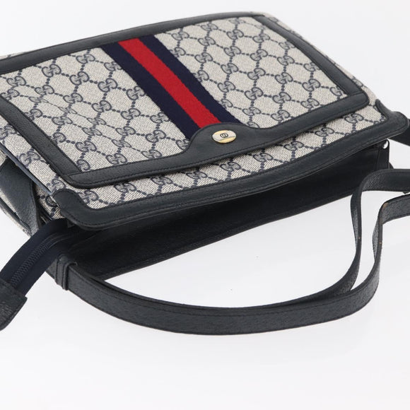 GUCCI GG Supreme Sherry Line Shoulder Bag PVC Navy Gold 904 02 013 Auth 176719